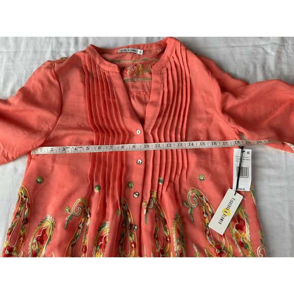 Women's Peach/Pink Embroidered 3/4 Sleeve Spring Blouse, Size S, NWT, Colorful - Picture 3 of 8